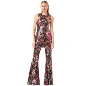 Misa Los Angeles Nico Pants sequin Floral Pink Flare 70 Style Size XXS NEW